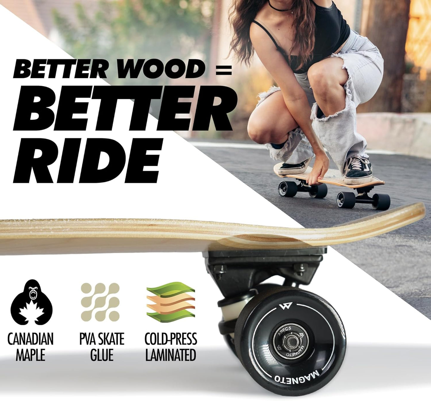 Complete Skateboard | 27.5" X 7.5" | 6-Layer Canadian Maple Double Kick Concave Deck | Kids Skateboard Cruiser Skateboard | Skateboard for Beginners, Teens & Adults