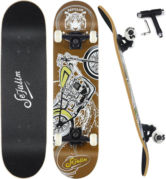 Skateboard Is Suitable for Beginners Adults Teens Boys and Children 31 Inch Professional Complete Skateboard, 7-Layer Canadian Maple Double-Kick Concave Trick Skateboard…