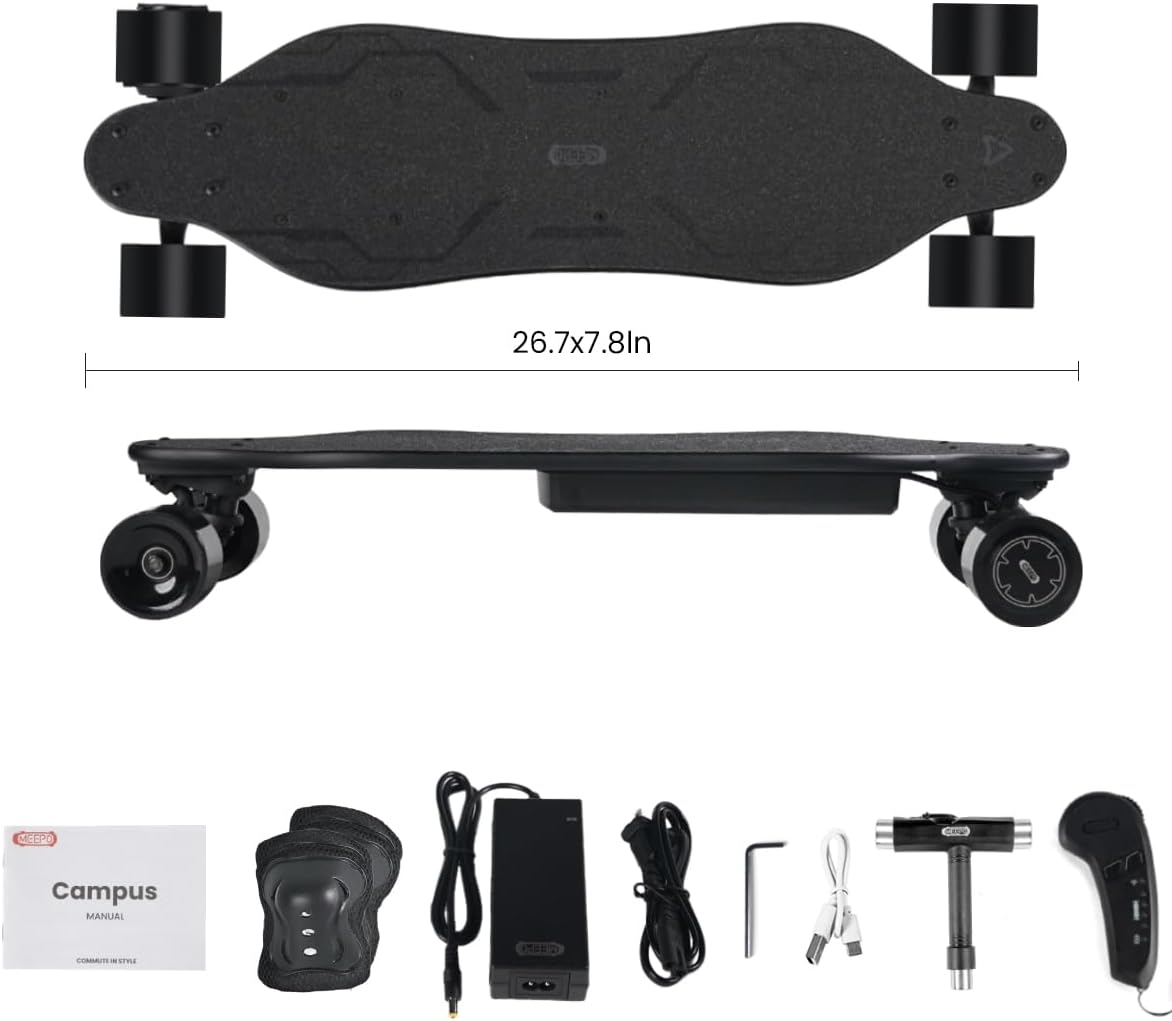 Campus/V3S/V5/Envy Electric Skateboard with Remote, Top Speed up to 29 Mph, 4 Speed Smooth Braking, Easy Carry Handle Design, Suitable for Adults & Teens Beginners