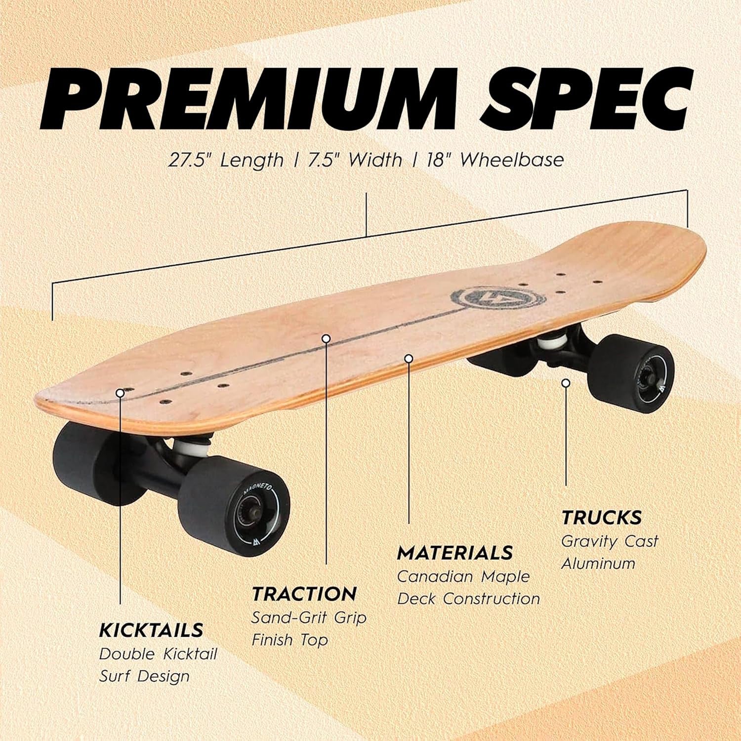 Complete Skateboard | 27.5" X 7.5" | 6-Layer Canadian Maple Double Kick Concave Deck | Kids Skateboard Cruiser Skateboard | Skateboard for Beginners, Teens & Adults