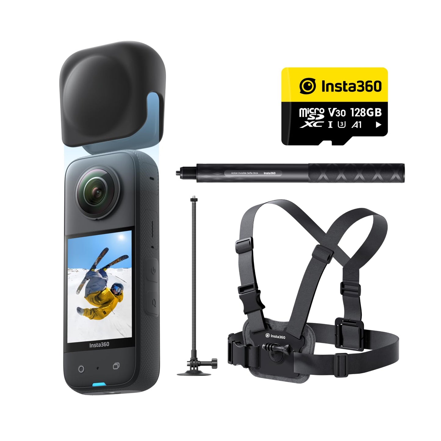 Insta360 X3-360 Action Camera with 5.7K 360 Active HDR Video, 4K Single-Lens Camera, Waterproof, FlowState Stabilization, 2.29" Touchscreen, AI Editing, for Motorcycle, Wintersports and Vlogging