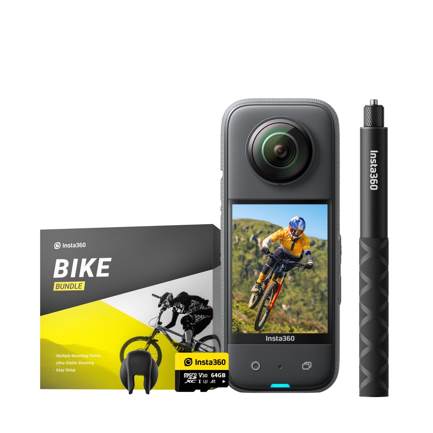 Insta360 X3-360 Action Camera with 5.7K 360 Active HDR Video, 4K Single-Lens Camera, Waterproof, FlowState Stabilization, 2.29" Touchscreen, AI Editing, for Motorcycle, Wintersports and Vlogging