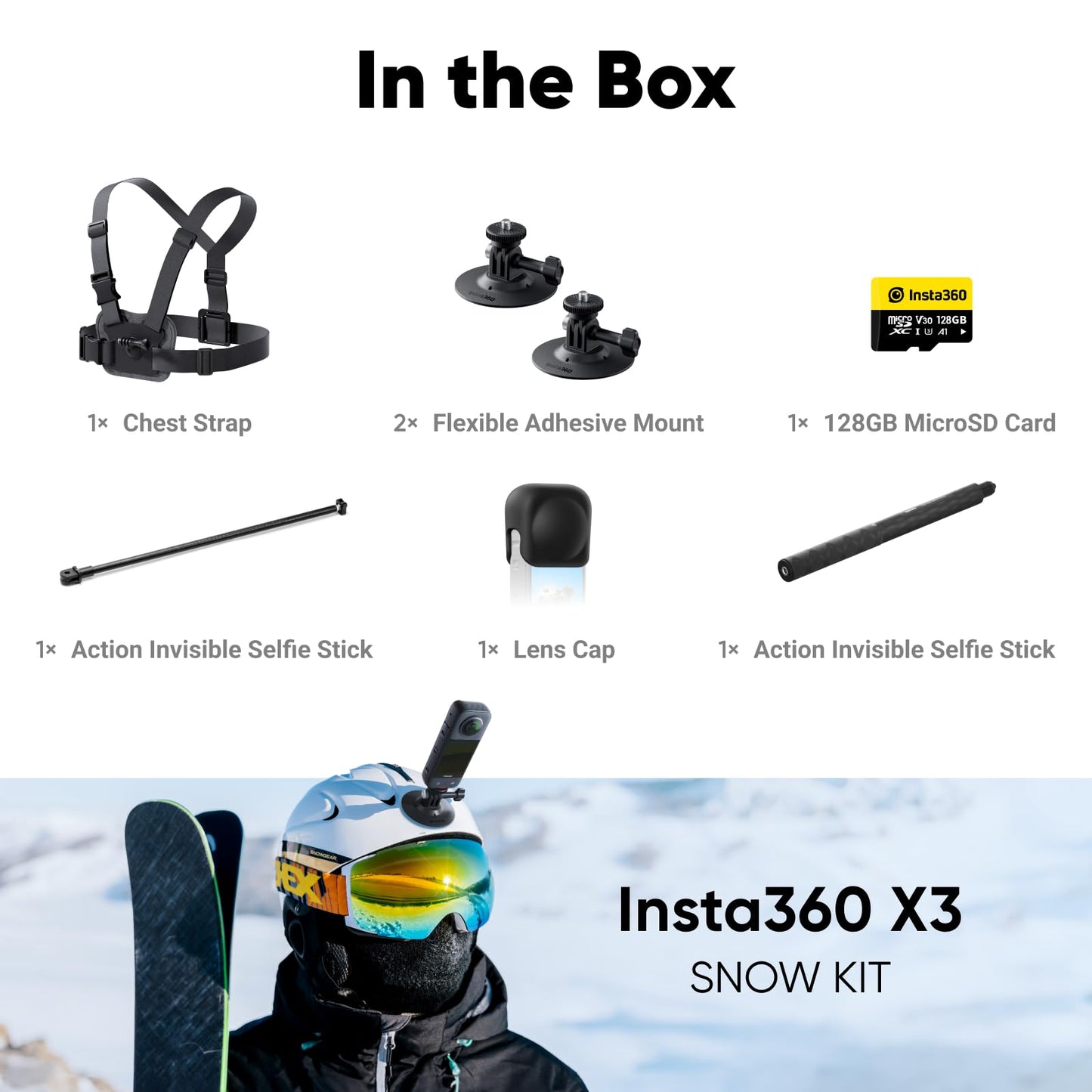 Insta360 X3-360 Action Camera with 5.7K 360 Active HDR Video, 4K Single-Lens Camera, Waterproof, FlowState Stabilization, 2.29" Touchscreen, AI Editing, for Motorcycle, Wintersports and Vlogging