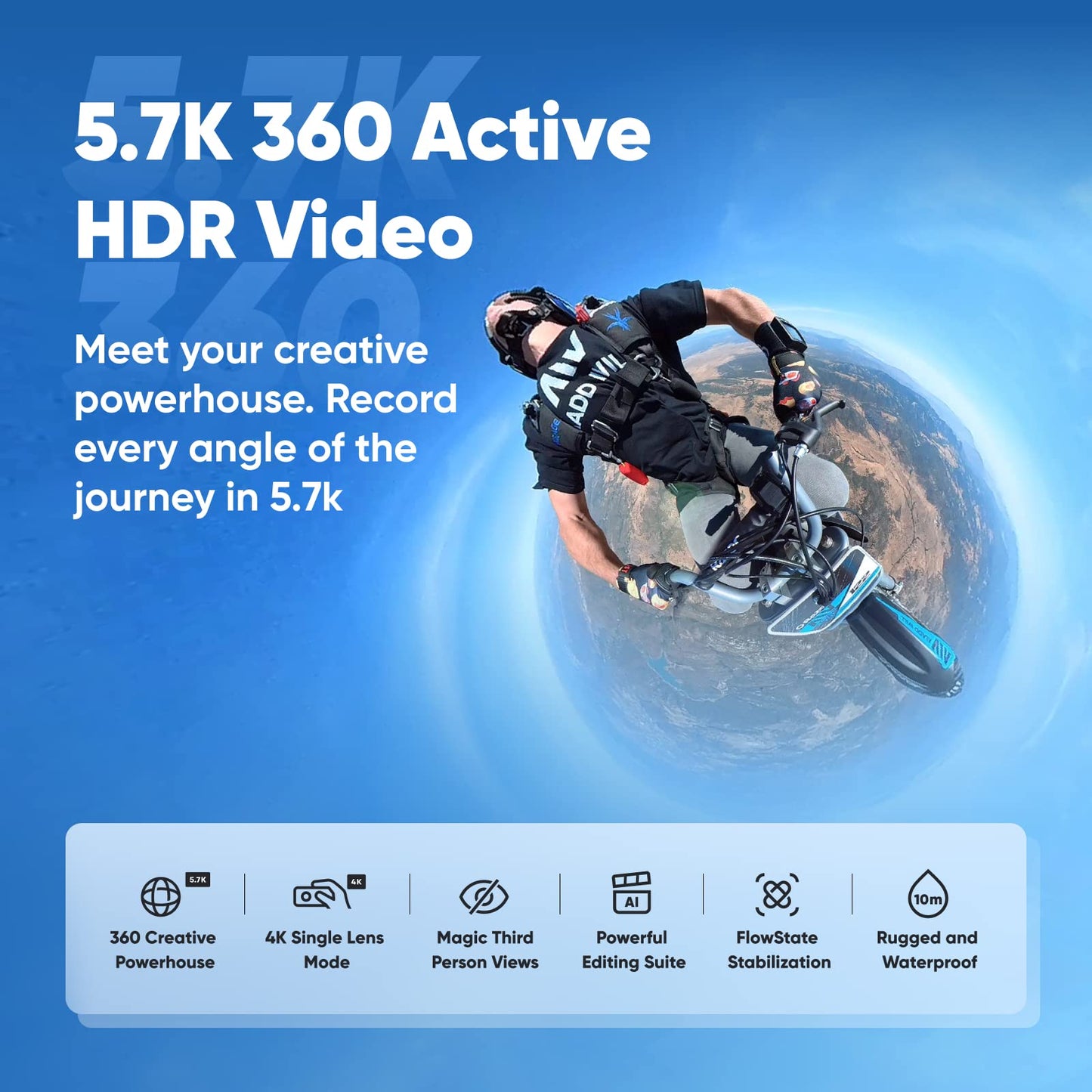 Insta360 X3-360 Action Camera with 5.7K 360 Active HDR Video, 4K Single-Lens Camera, Waterproof, FlowState Stabilization, 2.29" Touchscreen, AI Editing, for Motorcycle, Wintersports and Vlogging