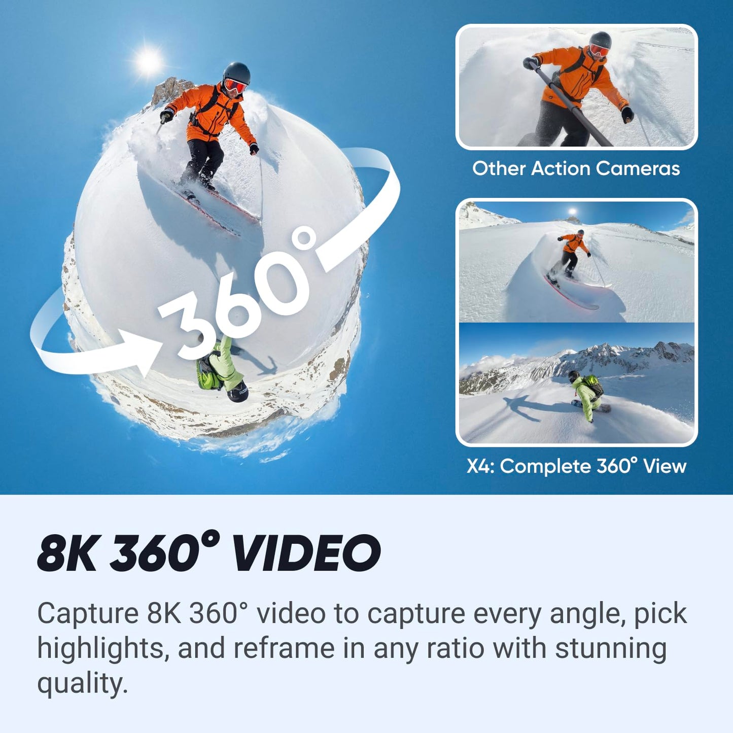 Insta360 X4 Standard Bundle - Waterproof 8K 360 Action Camera, 4K Wide-Angle Video, Invisible Selfie Stick Effect, Removable Lens Guards, 135 Min Battery Life, AI Editing, Stabilization