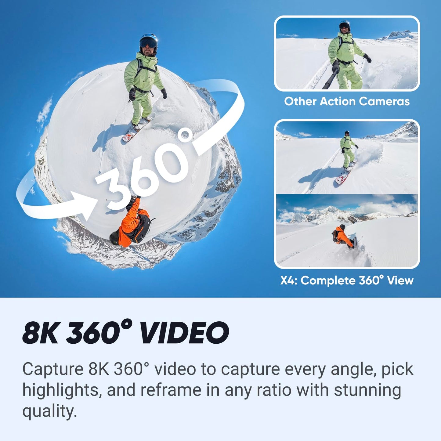 Insta360 X4 Standard Bundle - Waterproof 8K 360 Action Camera, 4K Wide-Angle Video, Invisible Selfie Stick Effect, Removable Lens Guards, 135 Min Battery Life, AI Editing, Stabilization