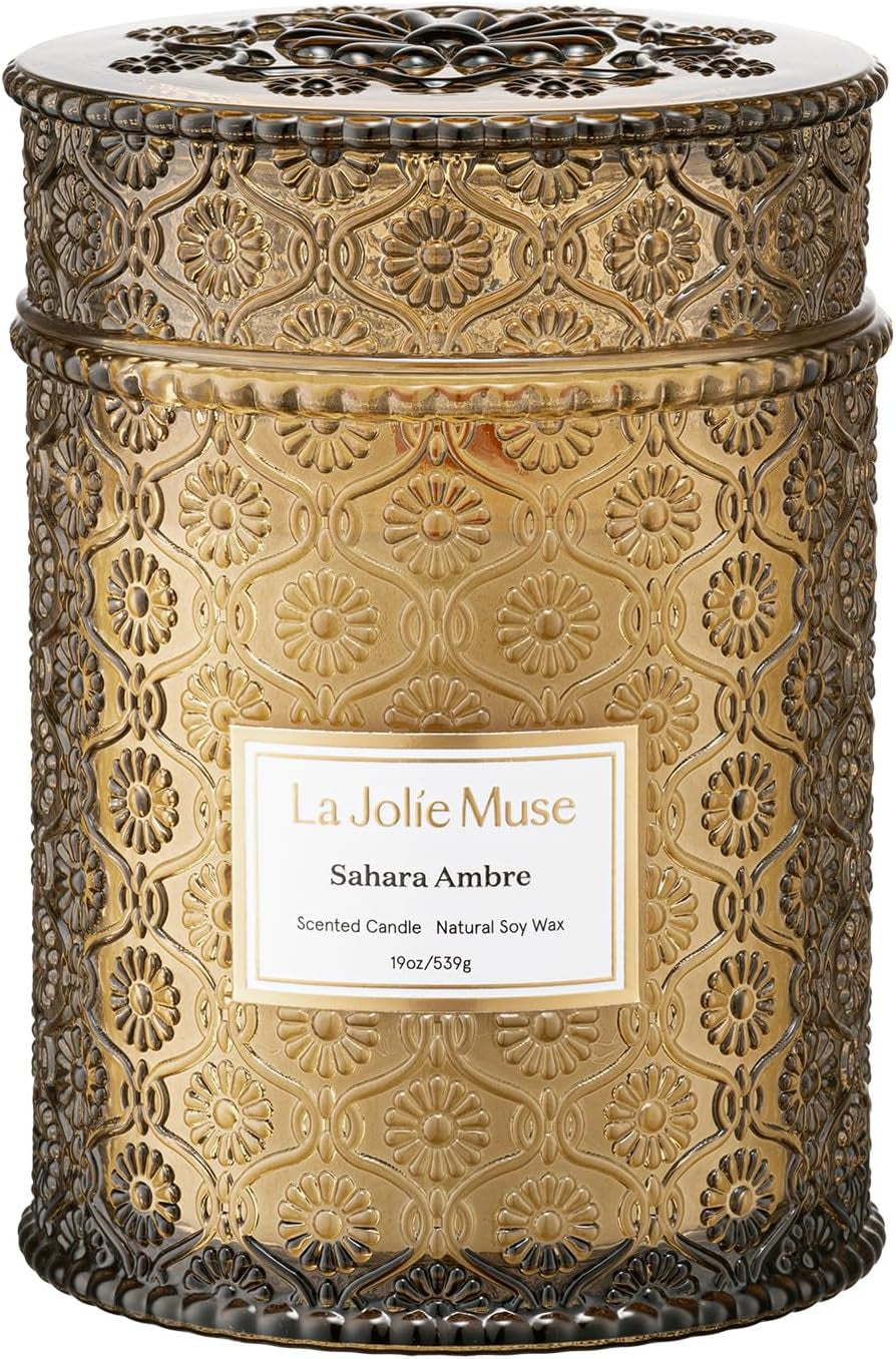 LA JOLIE MUSE Fir & Cedarwood Candle, Christmas Candles for Home Scented, Holiday Candle Gifts for Women&Men, Large Wood Wicked Scented Candle, Long Burning Time, Starlit Golden Fir, 19Oz