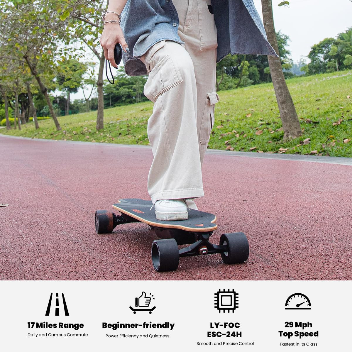 Campus/V3S/V5/Envy Electric Skateboard with Remote, Top Speed up to 29 Mph, 4 Speed Smooth Braking, Easy Carry Handle Design, Suitable for Adults & Teens Beginners