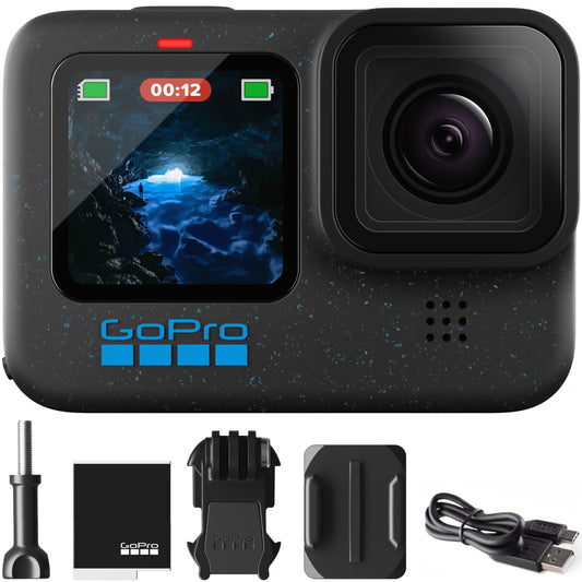 GoPro Hero12 Black E-Commerce Package - Waterproof Action Camera with 5.3K60 Ultra HD Video, 27MP Photos, HDR, 1/1.9" Image Sensor, Live Streaming, Webcam, Stabilization