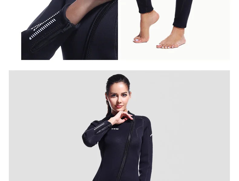 3mm Neoprene Wetsuit for Men and Women Full Wetsuit Front Zipper Snorkeling Scuba Diving Swimming Kayaking Kite Surfing