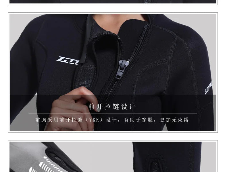 3mm Neoprene Wetsuit for Men and Women Full Wetsuit Front Zipper Snorkeling Scuba Diving Swimming Kayaking Kite Surfing