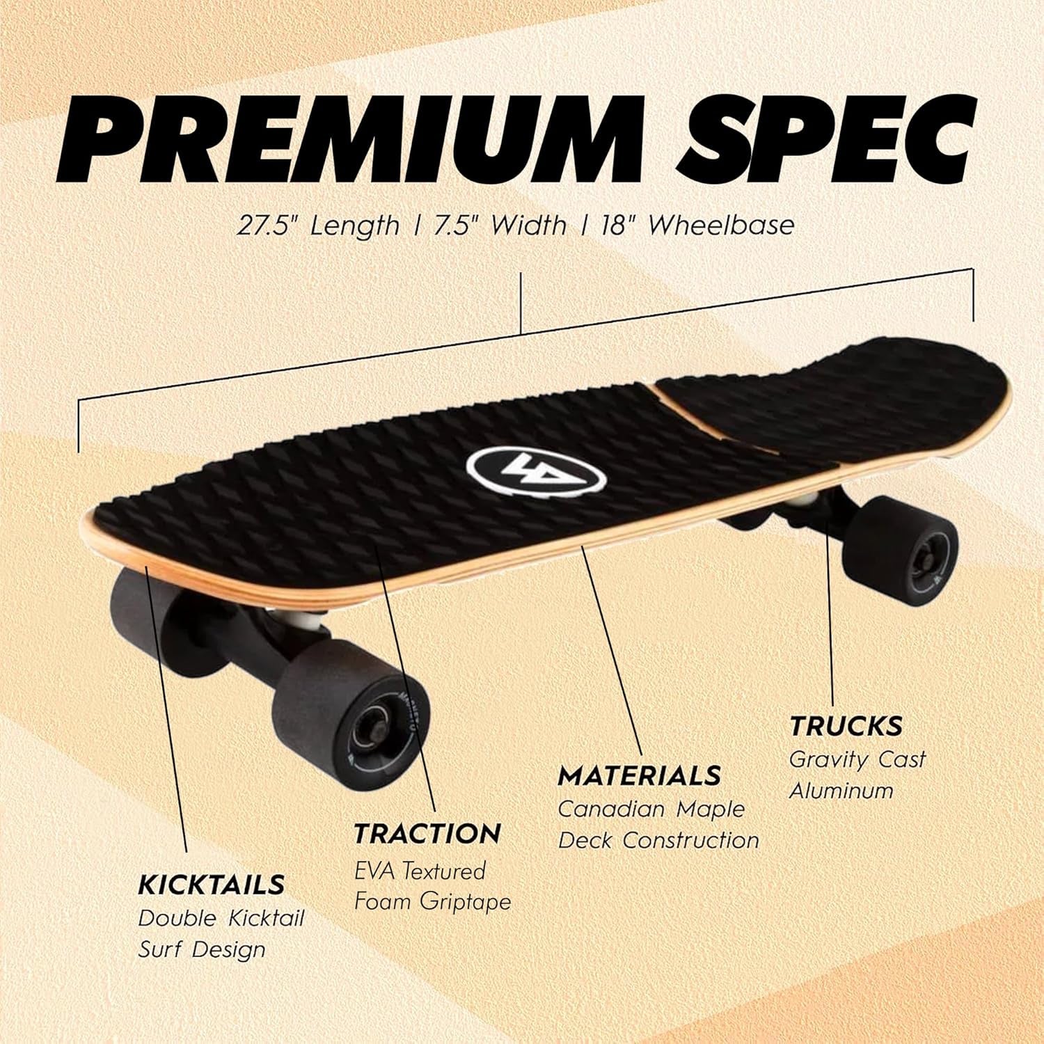 Complete Skateboard | 27.5" X 7.5" | 6-Layer Canadian Maple Double Kick Concave Deck | Kids Skateboard Cruiser Skateboard | Skateboard for Beginners, Teens & Adults